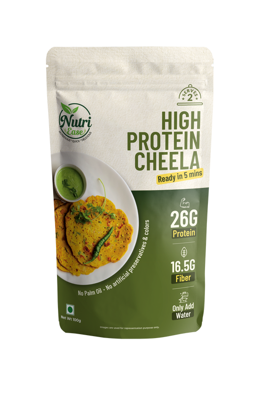 Nutriease High Protein Cheela Instant Breakfast | 26g Protein | Ready to Cook Chilla Mix | Light & Healthy Travel Meal | Just Add Water | No Preservatives | 100g