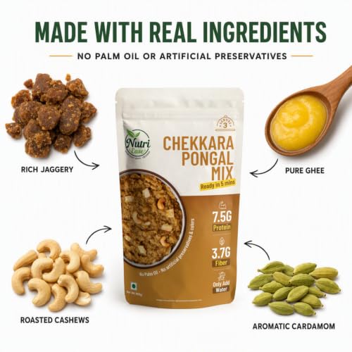 Nutriease Chekkara Pongal Mix Ready to Cook | Instant Sweet Pongal | Just Add Water | Ready in 5 Minutes | Travel Friendly Food | No Palm Oil | 100g