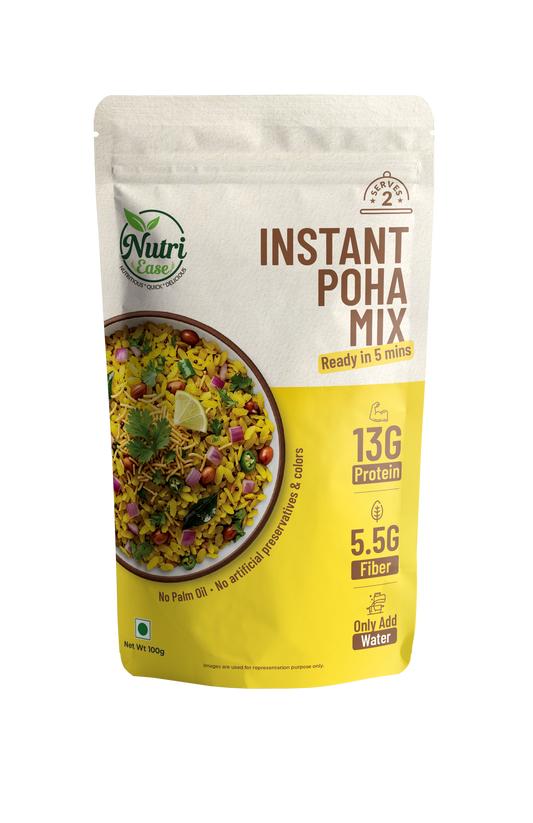 Nutriease Instant Poha Mix Ready to Cook | 13g Protein & 5.5g Fiber | Just Add Water | 5 Minute Meal | Homemade Style Poha Meal | Travel Friendly Food | No Preservatives | 100g