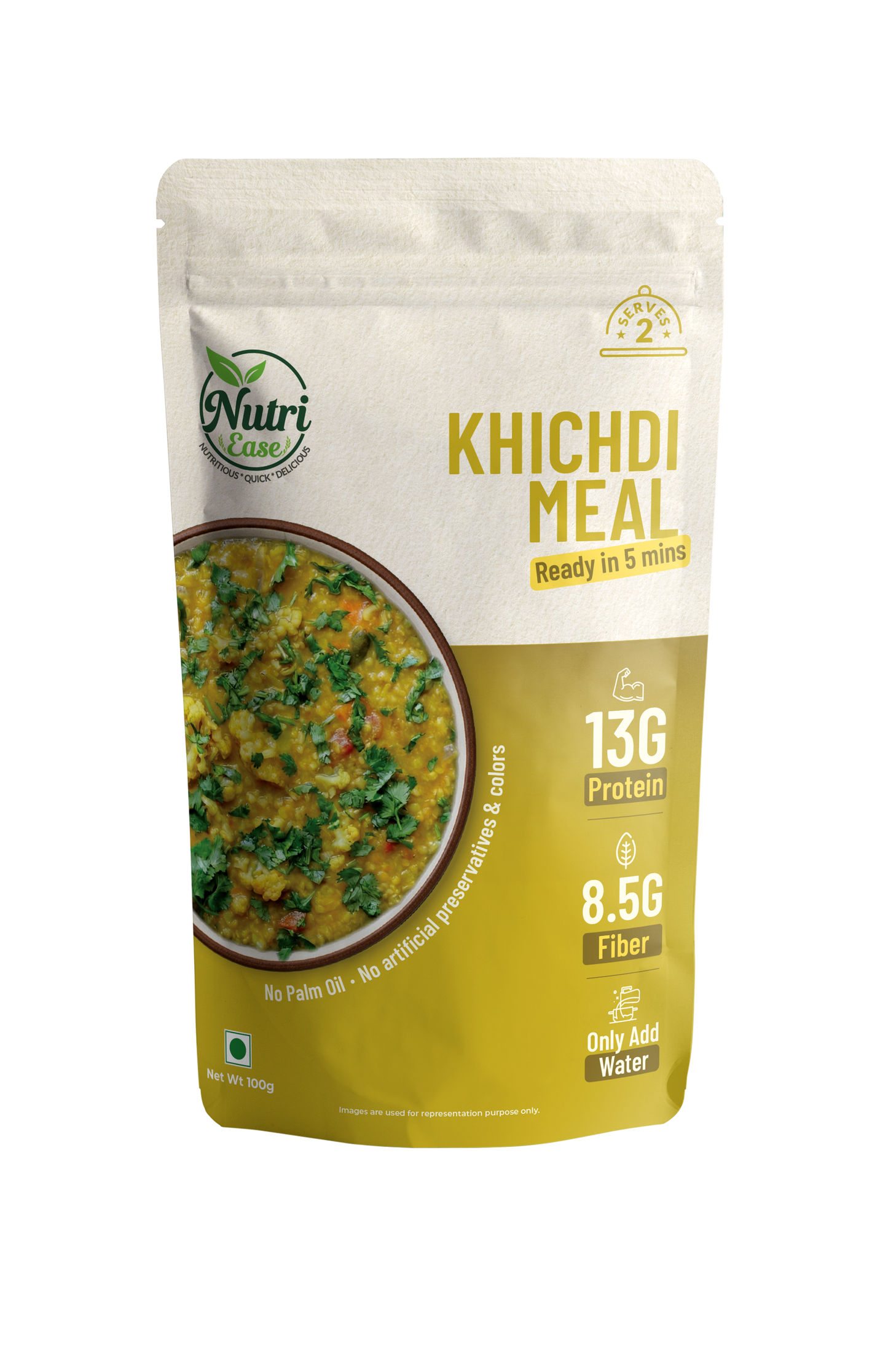 Nutriease Khichdi Meal Ready to Cook | High Protein Khichidi Mix |13g Protein | Just Add Water | 5 Min Cooking | Travel Friendly Meal | No Preservatives |100g