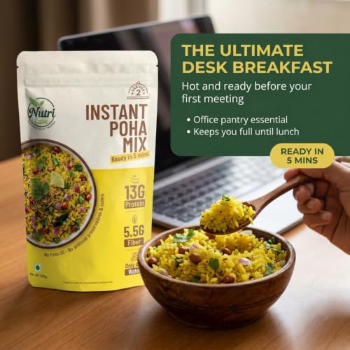 Nutriease Instant Poha Mix Ready to Eat | 13g Protein & 5.5g Fiber | Just Add Water | 5 Minute Meal | Homemade Style Poha Meal | Travel Friendly Food | No Preservatives | 100g