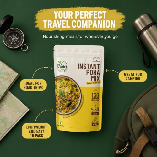 Nutriease Instant Poha Mix Ready to Eat | 13g Protein & 5.5g Fiber | Just Add Water | 5 Minute Meal | Homemade Style Poha Meal | Travel Friendly Food | No Preservatives | 100g