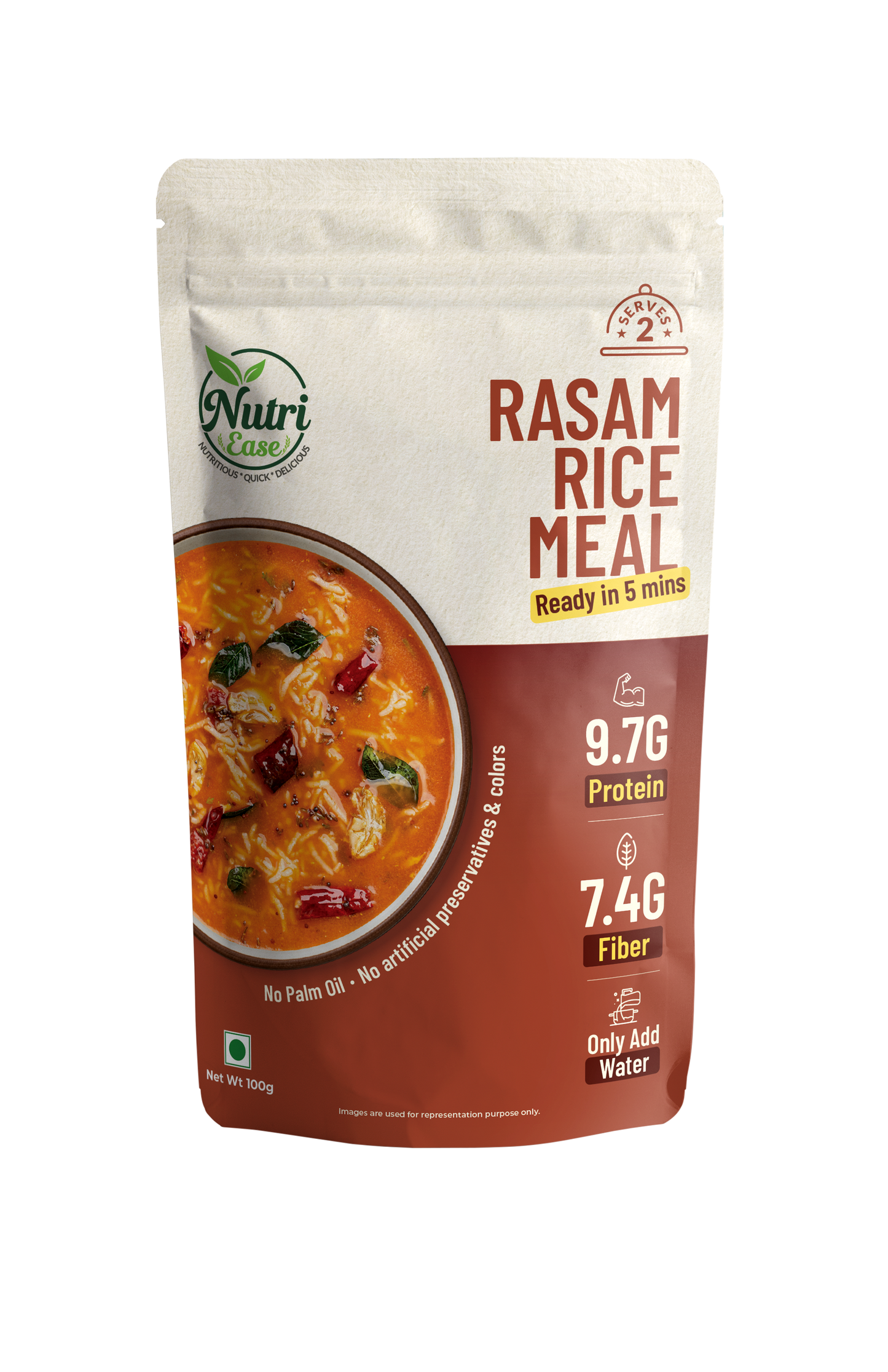 Nutriease Rasam Rice Meal Ready to Cook | Instant Rice Meal | Travel Friendly Food | Just Add Water | 5 Min Meal | No Preservatives | 3 Servings | 100g