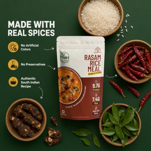 Nutriease Rasam Rice Meal Ready to Cook | Instant Rice Meal | Travel Friendly Food | Just Add Water | 5 Min Meal | No Preservatives | 3 Servings | 100g