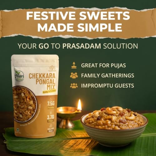 Nutriease Chekkara Pongal Mix Ready to Cook | Instant Sweet Pongal | Just Add Water | Ready in 5 Minutes | Travel Friendly Food | No Palm Oil | 100g