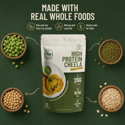 Nutriease High Protein Cheela Instant Breakfast | 26g Protein | Ready to Cook Chilla Mix | Light & Healthy Travel Meal | Just Add Water | No Preservatives | 100g