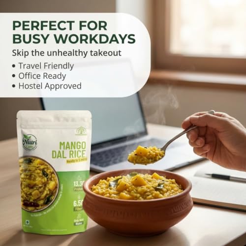 Nutriease Mango Dal Rice Instant Rice Meal | Ready to Cook Food | 13.3g Protein & 6.5g Fiber | Just Add Water | Travel Friendly Meal | 5 Min Cooking | No Preservatives |100g