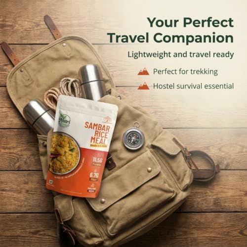 Nutriease Sambar Rice Meal Ready to Cook | High Protein 11.5g & High Fiber 6.7g | Just Add Water | 5 Minute Meal | Travel Friendly Food | No Preservatives | 100g