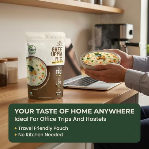 Nutriease High Protein Ghee Upma Ready to Cook | Instant Upma Mix | 17g Protein & 6.2g Fiber | Just Add Water | 5 Minute Meal | Travel Friendly Food | No Preservatives | 100g